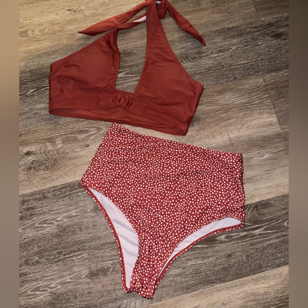 Dusty red shein bikini set